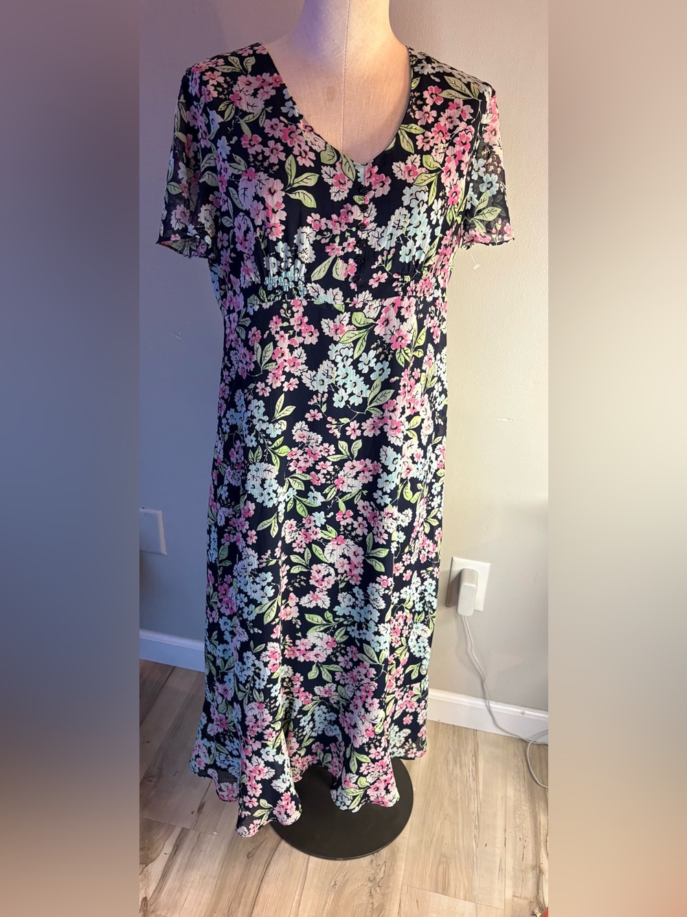 Sag Harbor Navy Maxi Dress with Pink & Light Blue Floral Print